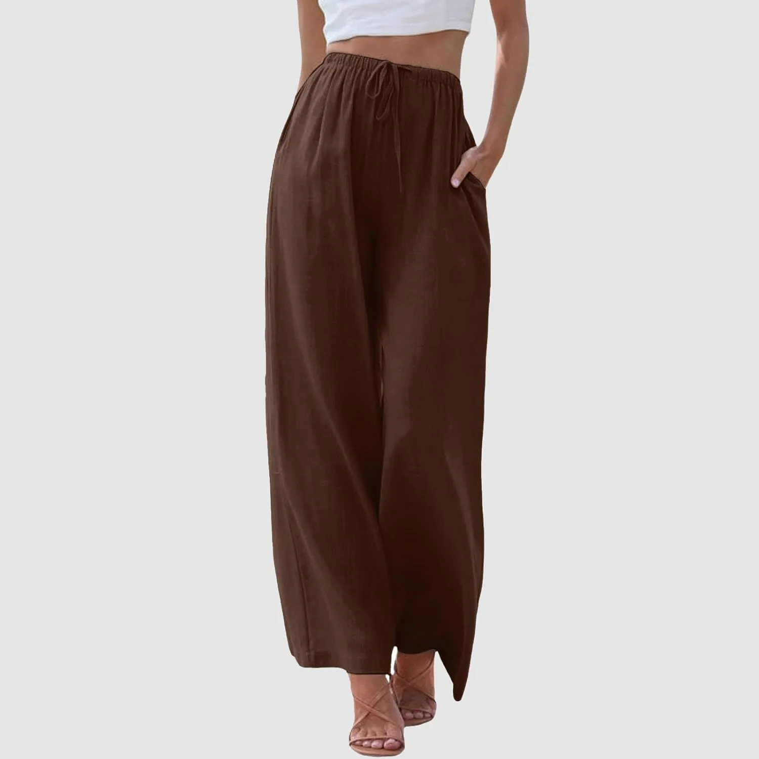 Womens Baggy Wide Leg Pants Womens Cotton Linen Palazzo Pants Wide Leg High Waisted Palazzo Summer Flowy Beach