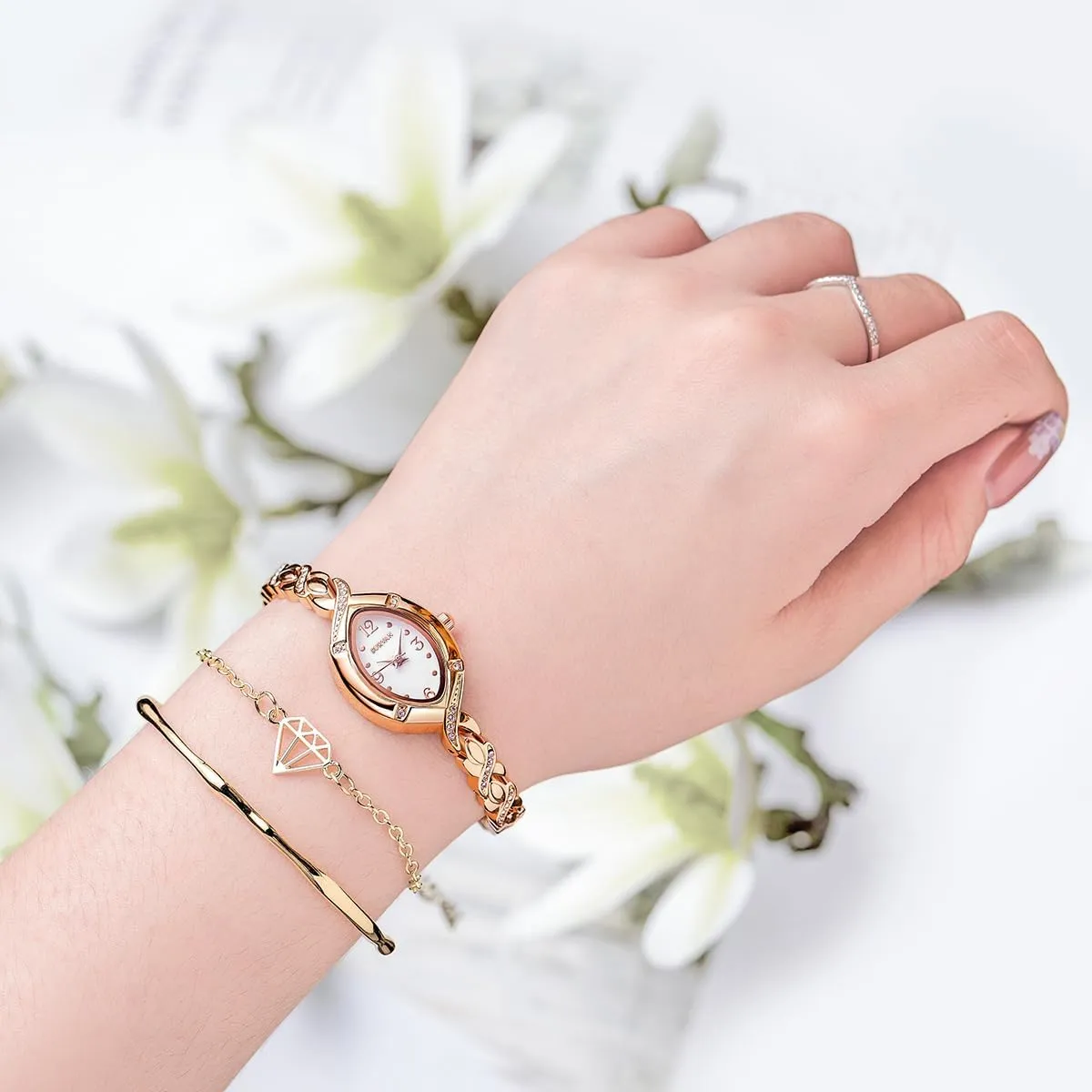 Womens Bracelet Watch, Japanese-Quartz Stainless Steel Watch, Brass Strap Watches for Women