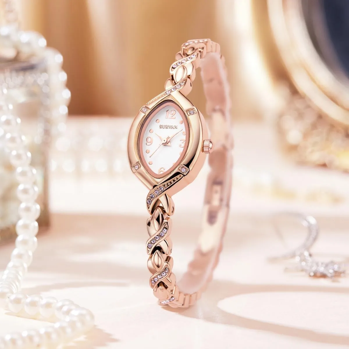Womens Bracelet Watch, Japanese-Quartz Stainless Steel Watch, Brass Strap Watches for Women