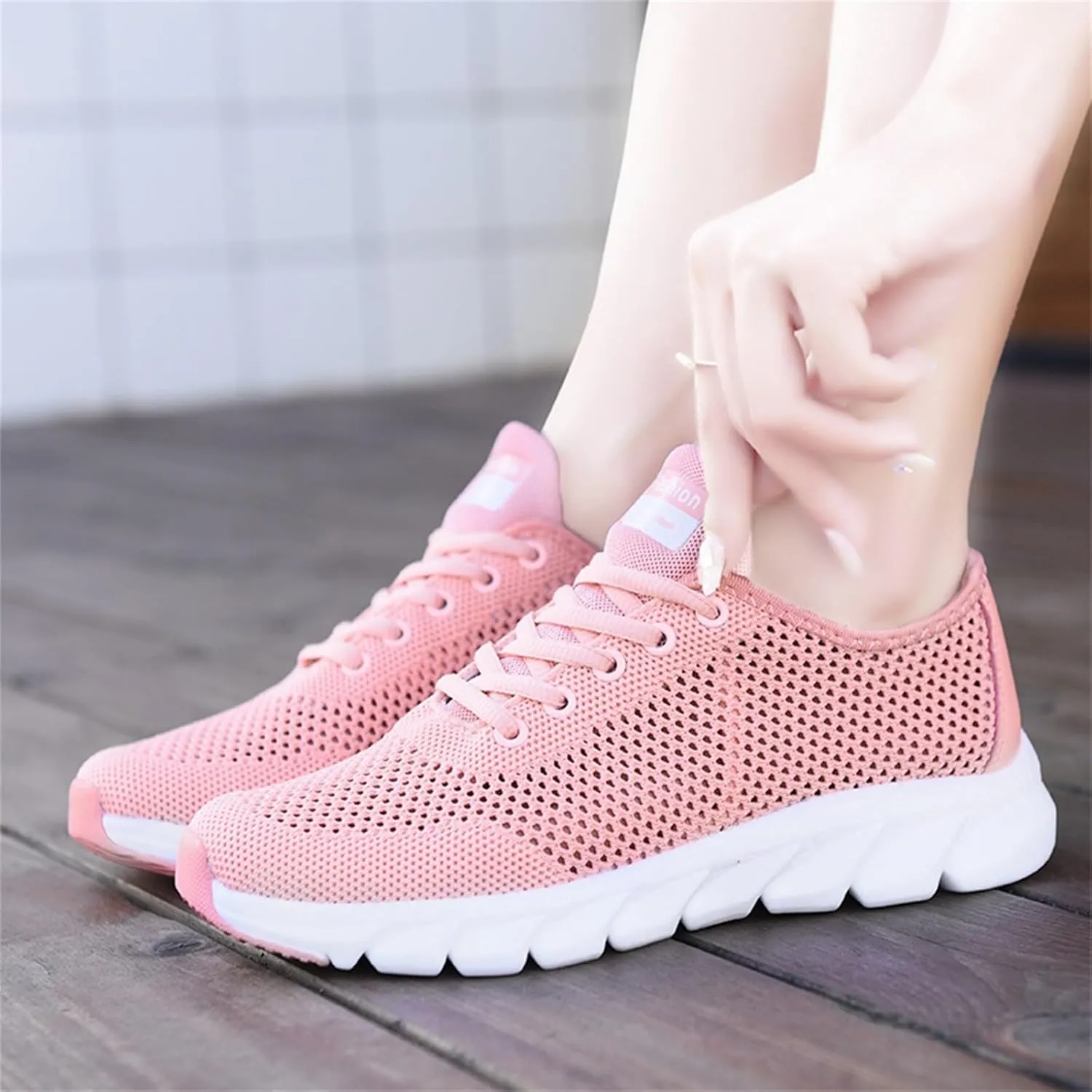 Women's Breathable Elastic Fly Woven Mesh Shoes Fashion Sport Gym Jogging Tennis Sneaker Casual Mountain Shoe