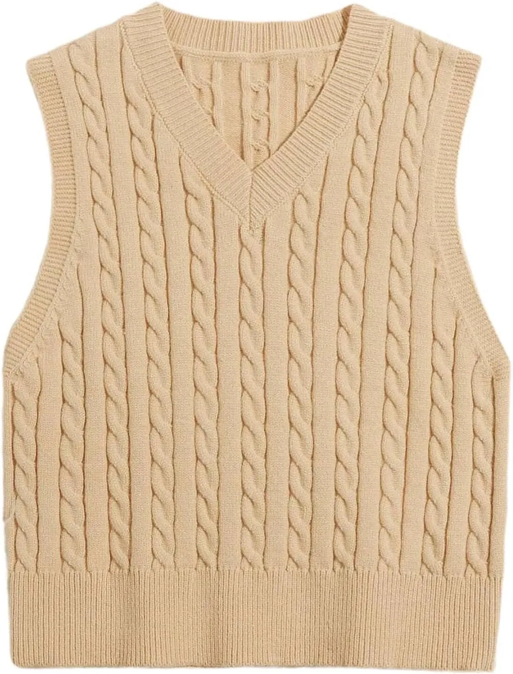 Womens Cable Knit Vest V Neck Sleeveless Cropped Crochet Sweater Vest Casual Loose Fit Sweater Pullover Top