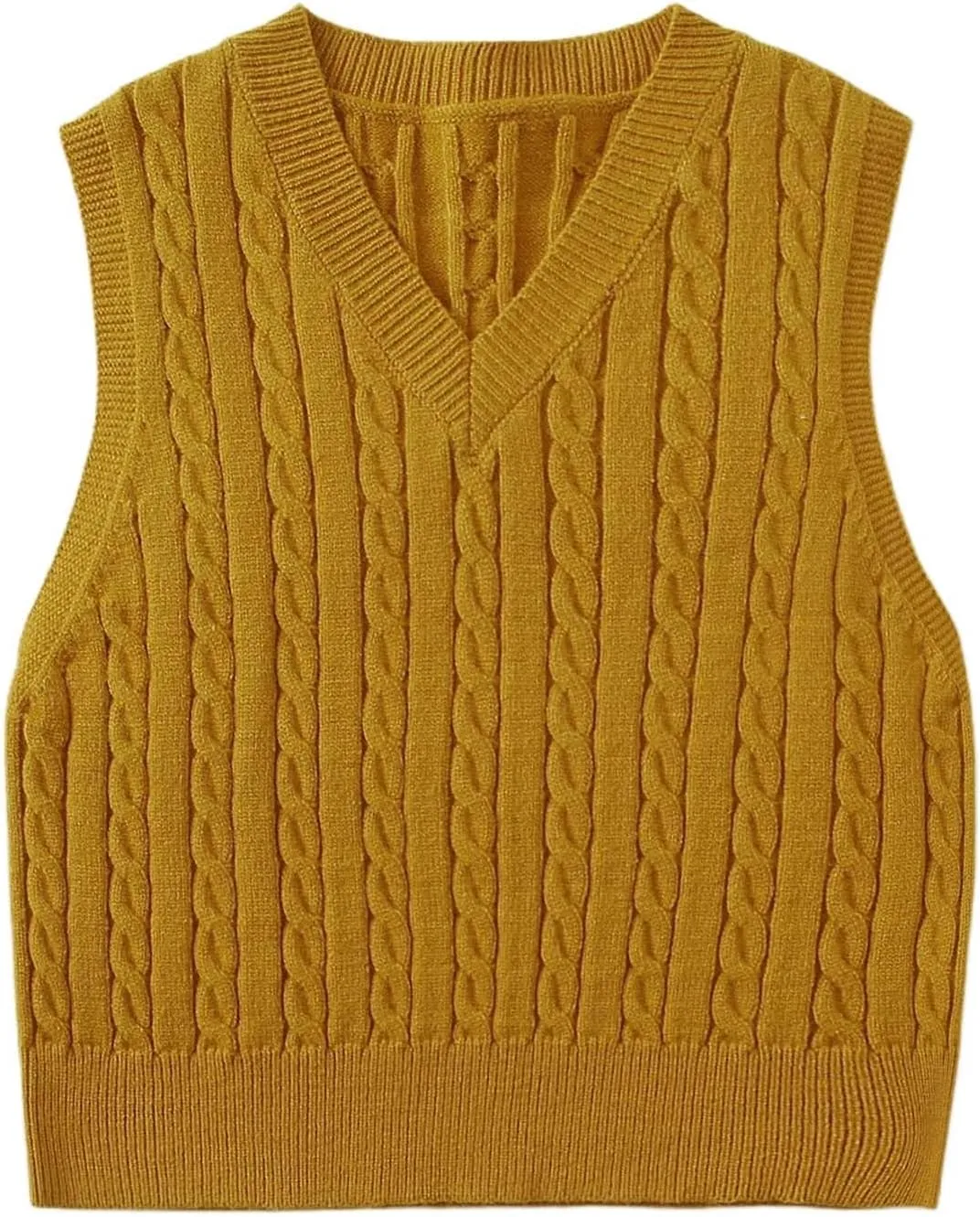 Womens Cable Knit Vest V Neck Sleeveless Cropped Crochet Sweater Vest Casual Loose Fit Sweater Pullover Top