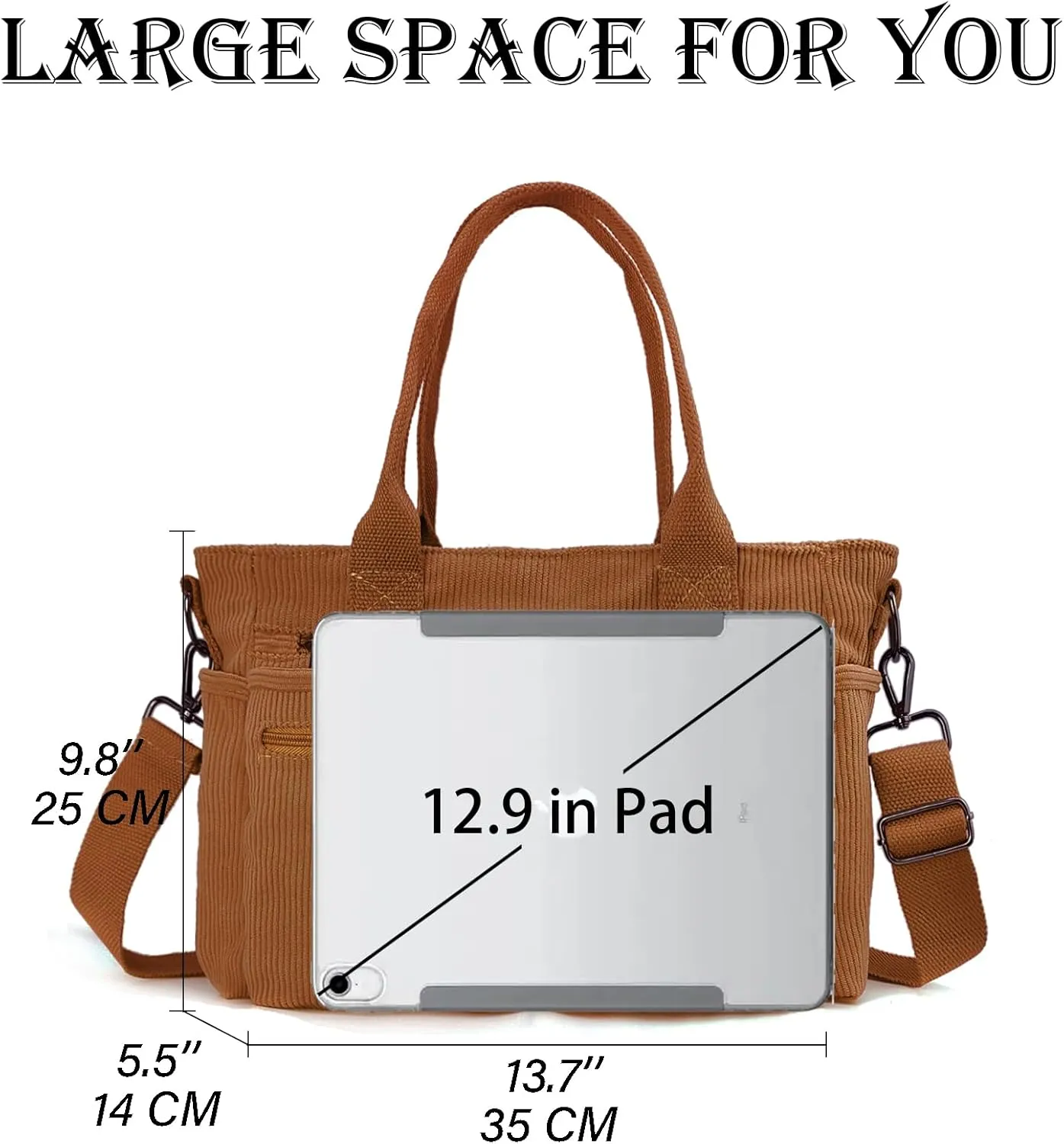 Womens Casual Corduroy Tote Bags with Multiple Pockets Hobo Crossbody Bag Travel Shoulder Bags Cute Purse Handbag
