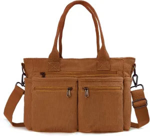 Womens Casual Corduroy Tote Bags with Multiple Pockets Hobo Crossbody Bag Travel Shoulder Bags Cute Purse Handbag