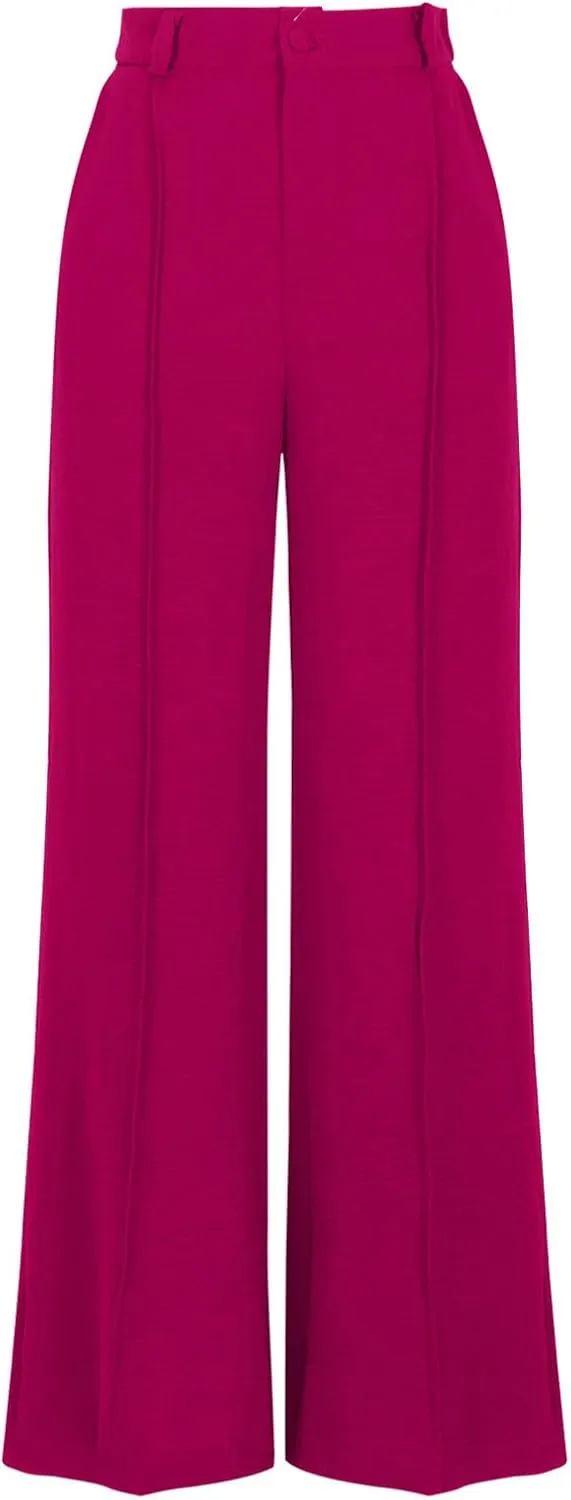 Womens Causal Loose Lounge Pants Elastic High Waisted Flowy Trousers Wide Leg Long Palazzo Pants with Pockets