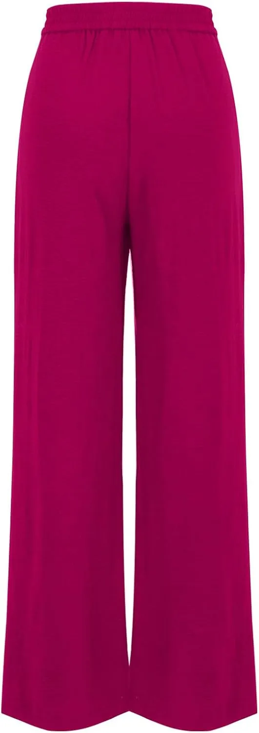 Womens Causal Loose Lounge Pants Elastic High Waisted Flowy Trousers Wide Leg Long Palazzo Pants with Pockets