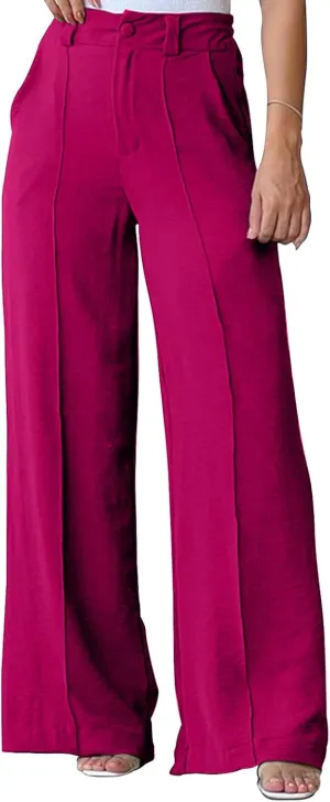 Womens Causal Loose Lounge Pants Elastic High Waisted Flowy Trousers Wide Leg Long Palazzo Pants with Pockets