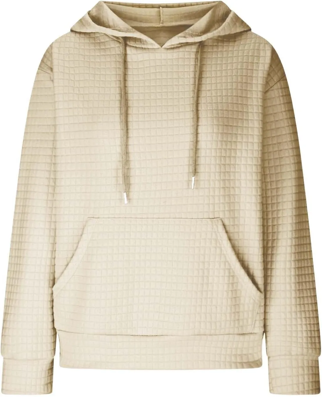 Womens Comfort Hoodies for Anxiety Casual Long Sleeve Drawstring Waffle Pullover Loose Hooded Sweatshirt with Pocket