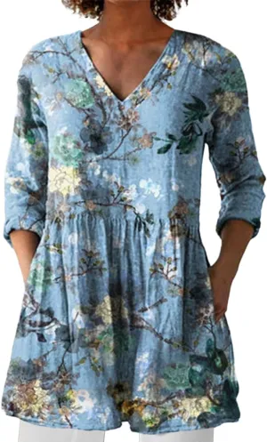 Womens Cool Vintage Boho Vacation Blouse Loose Flowy Floral Graphic Button Down Shirt Trendy 2025 Workwear Tunics