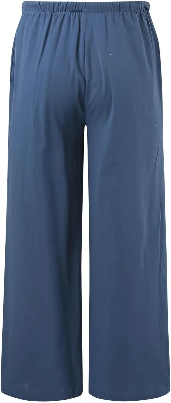 Womens Cotton Linen Pants 2025 Summer Loose Fit Drawstring High Elastic Waist Wide Leg Lightweight Trousers with Pockets