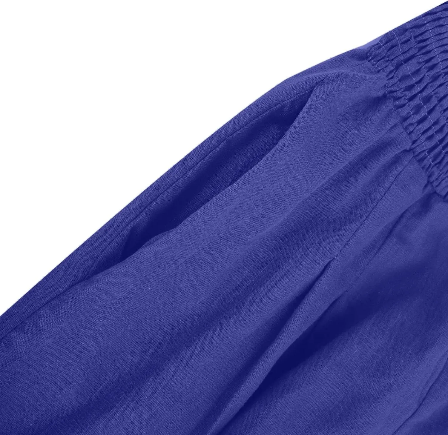 Women's Cotton Linen Pants Elastic High Waisted Pants Casual Wide Leg Trousers Summer Work Smocked Pants with Pockets