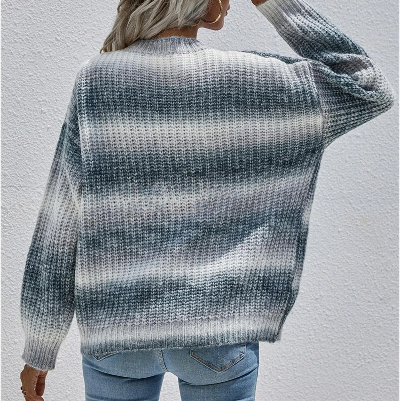 Women's Crew Neck Colorful Knitwear Long Sleeve Loose Tops Sweaters