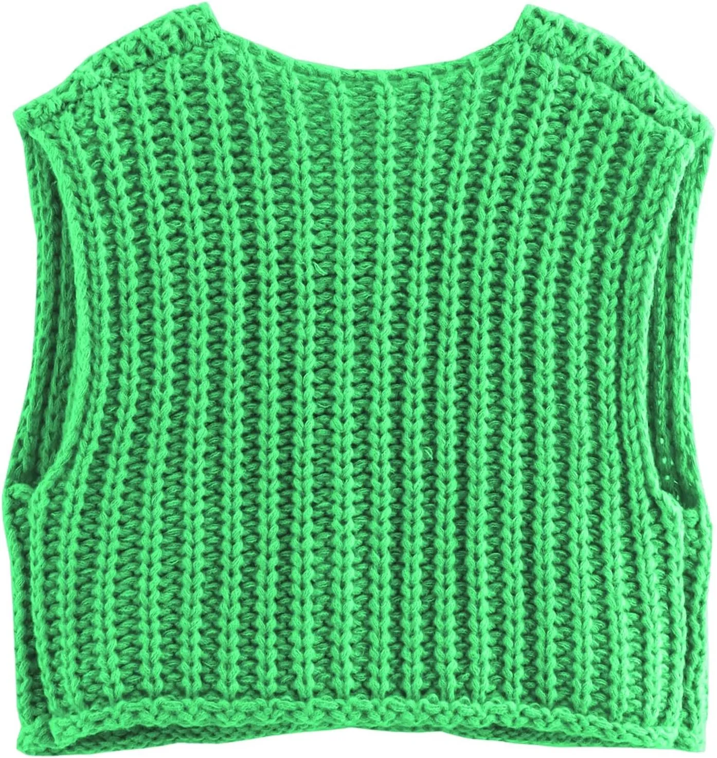 Womens Cropped Cardigan Sweater Vest Sleeveless Button Down Open Front Chunky Knit Crochet Vest Sweater Tops