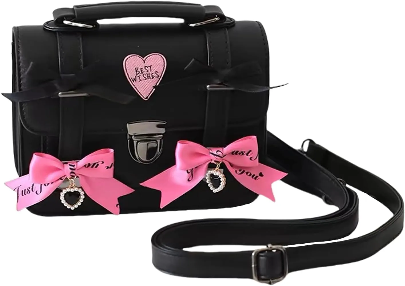 Womens Crossbody Bag Japanese Style Lolita PU Leather Satchel Shoulder Bag Purse Bow Jk Bag Casual Small Handbags