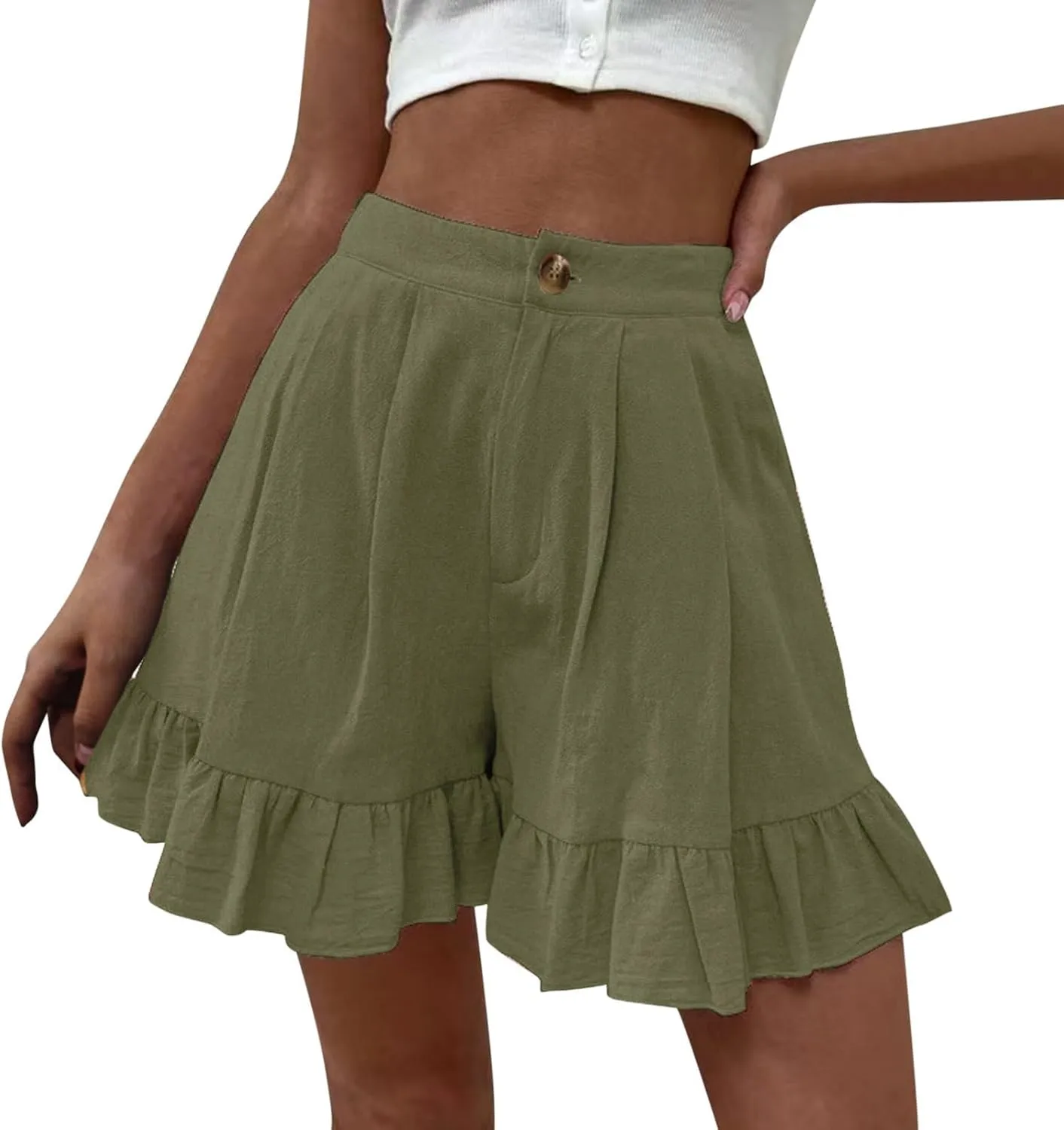 Women's High Waist Ruffle Trim Skort Y2k Bubble High Waist Wide Leg Shorts Summer A Line Beach Casual Mini Shorts