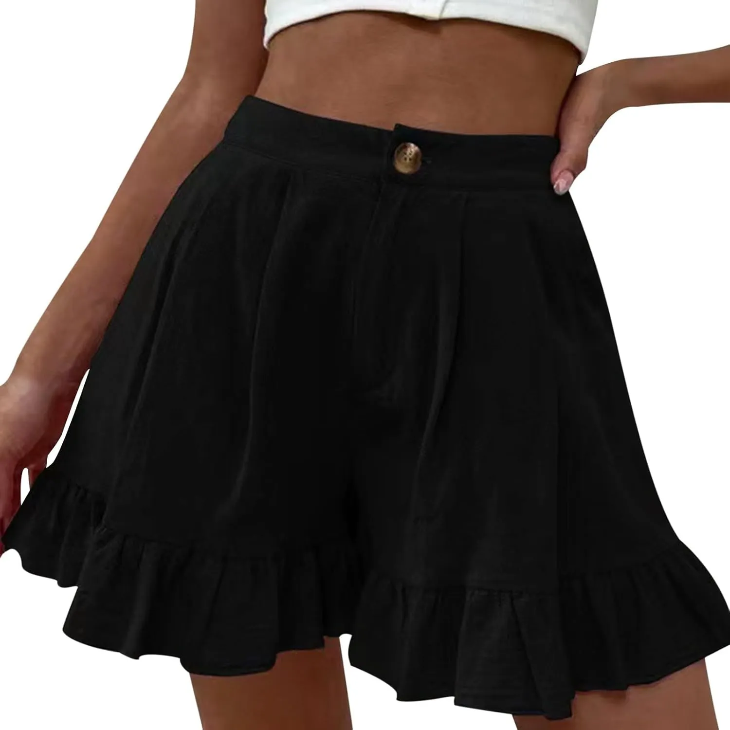 Women's High Waist Ruffle Trim Skort Y2k Bubble High Waist Wide Leg Shorts Summer A Line Beach Casual Mini Shorts