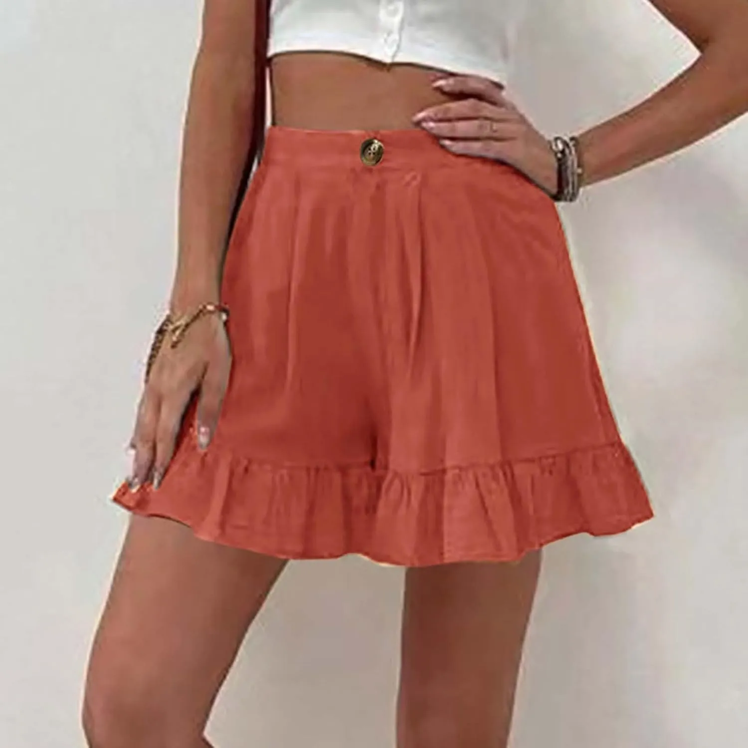 Women's High Waist Ruffle Trim Skort Y2k Bubble High Waist Wide Leg Shorts Summer A Line Beach Casual Mini Shorts