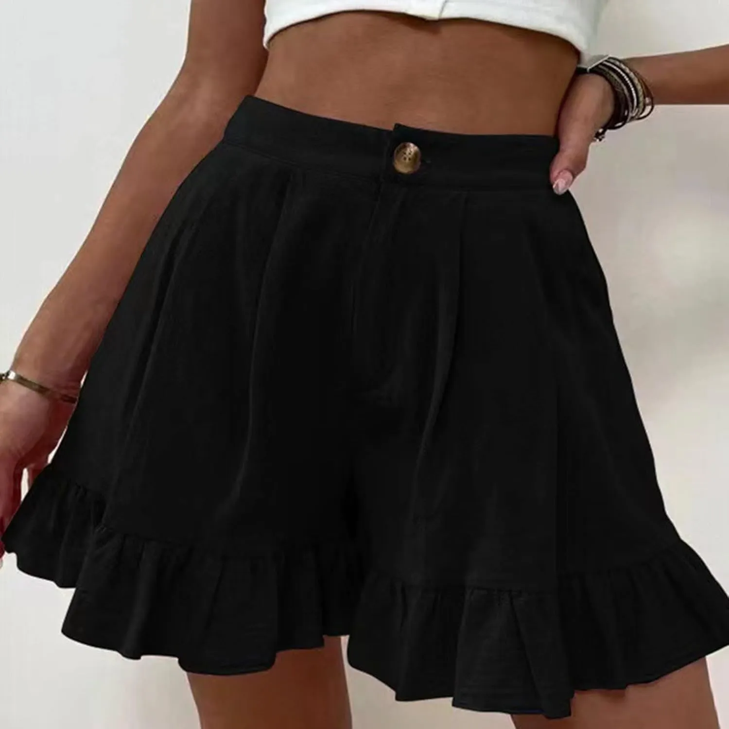 Women's High Waist Ruffle Trim Skort Y2k Bubble High Waist Wide Leg Shorts Summer A Line Beach Casual Mini Shorts