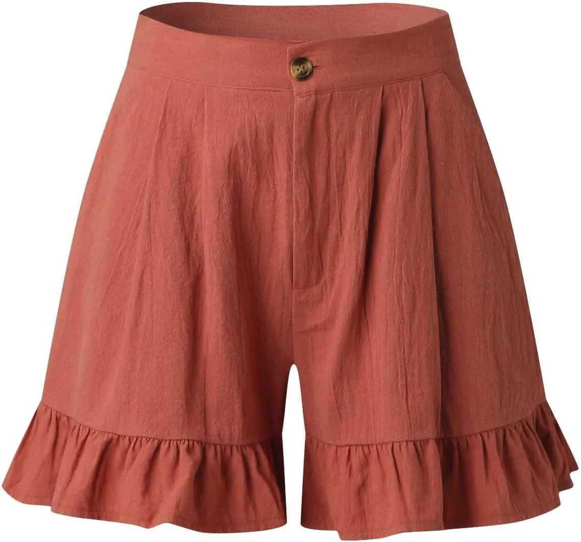Women's High Waist Ruffle Trim Skort Y2k Bubble High Waist Wide Leg Shorts Summer A Line Beach Casual Mini Shorts