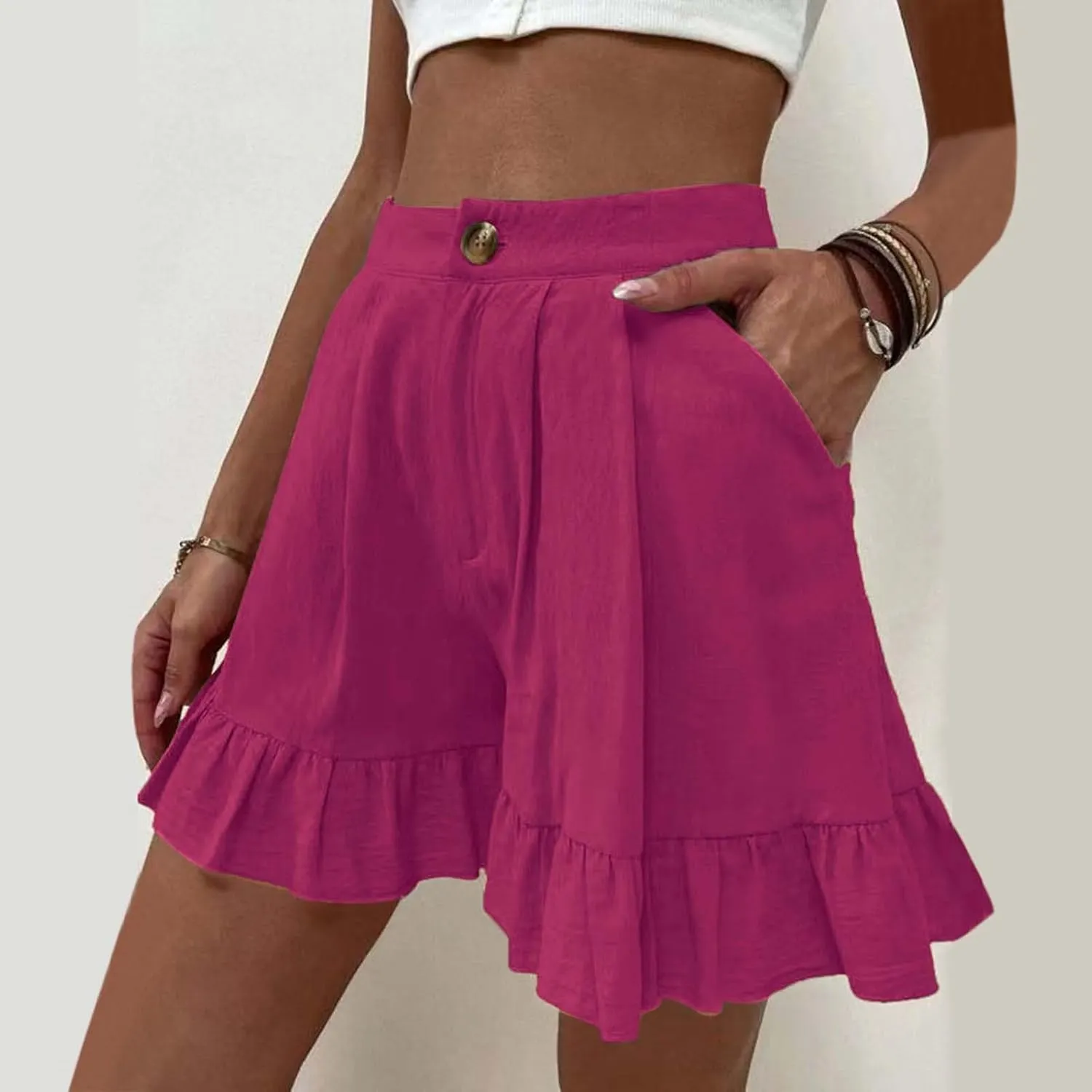 Women's High Waist Ruffle Trim Skort Y2k Bubble High Waist Wide Leg Shorts Summer A Line Beach Casual Mini Shorts