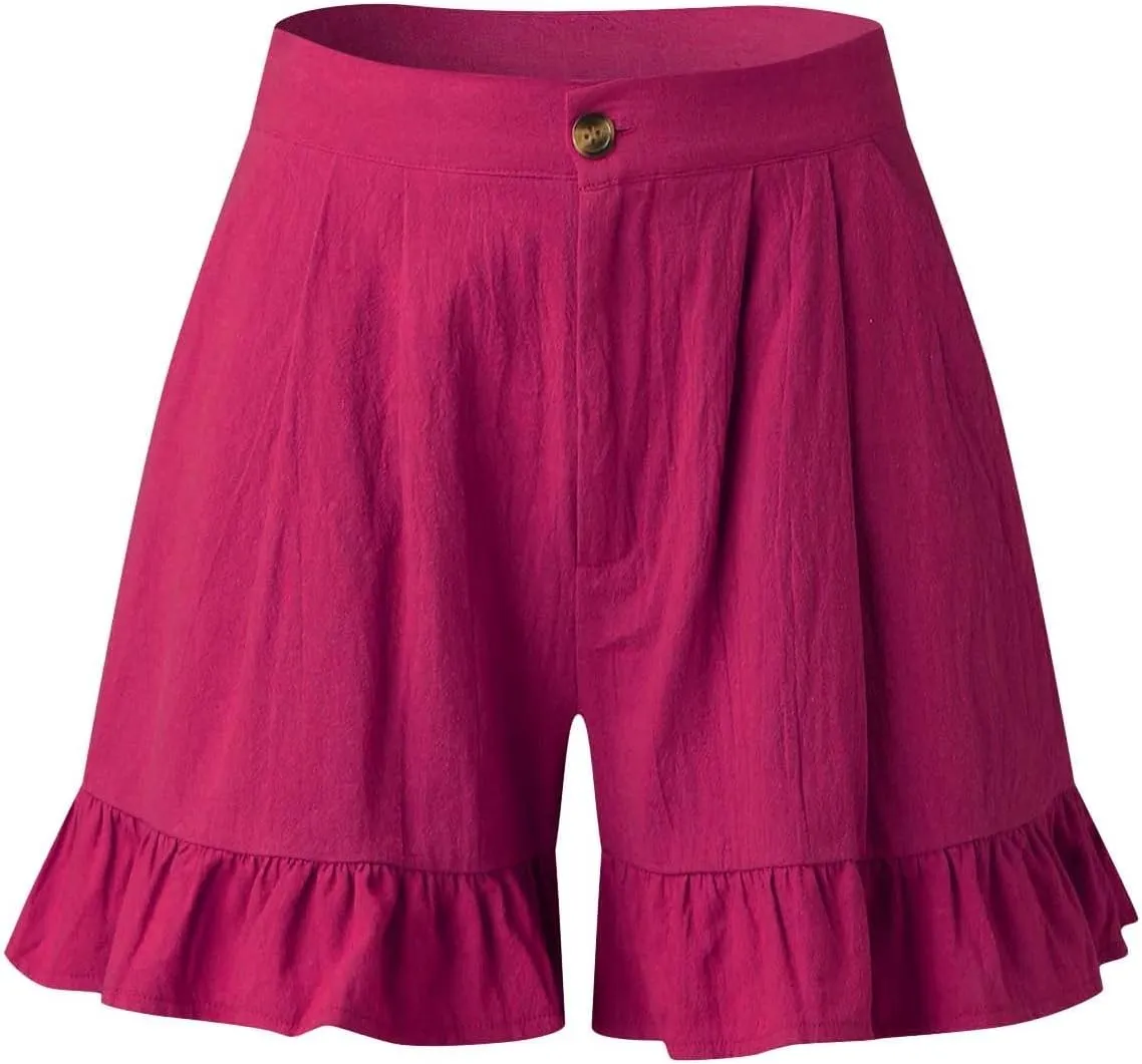 Women's High Waist Ruffle Trim Skort Y2k Bubble High Waist Wide Leg Shorts Summer A Line Beach Casual Mini Shorts