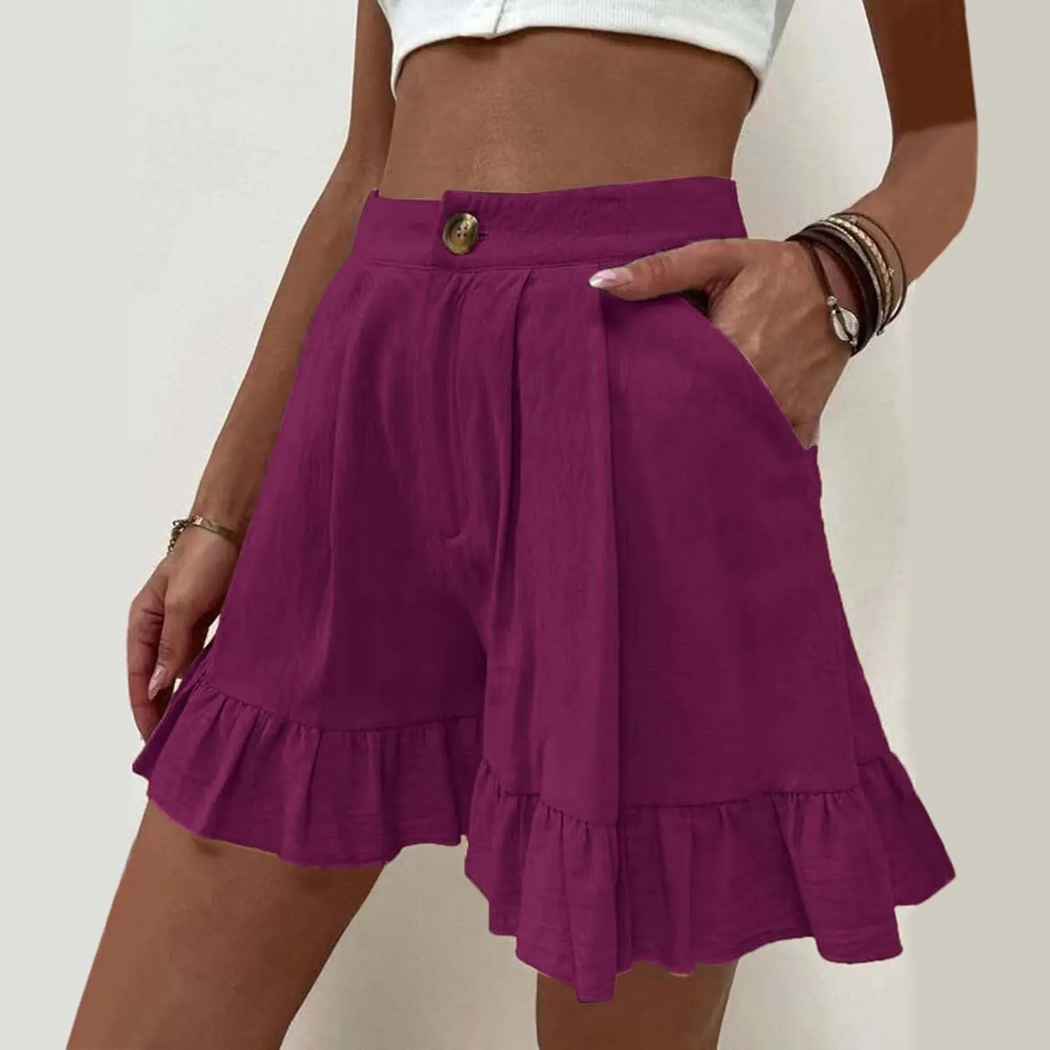 Women's High Waist Ruffle Trim Skort Y2k Bubble High Waist Wide Leg Shorts Summer A Line Beach Casual Mini Shorts