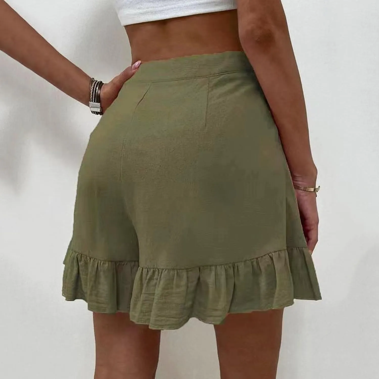 Women's High Waist Ruffle Trim Skort Y2k Bubble High Waist Wide Leg Shorts Summer A Line Beach Casual Mini Shorts