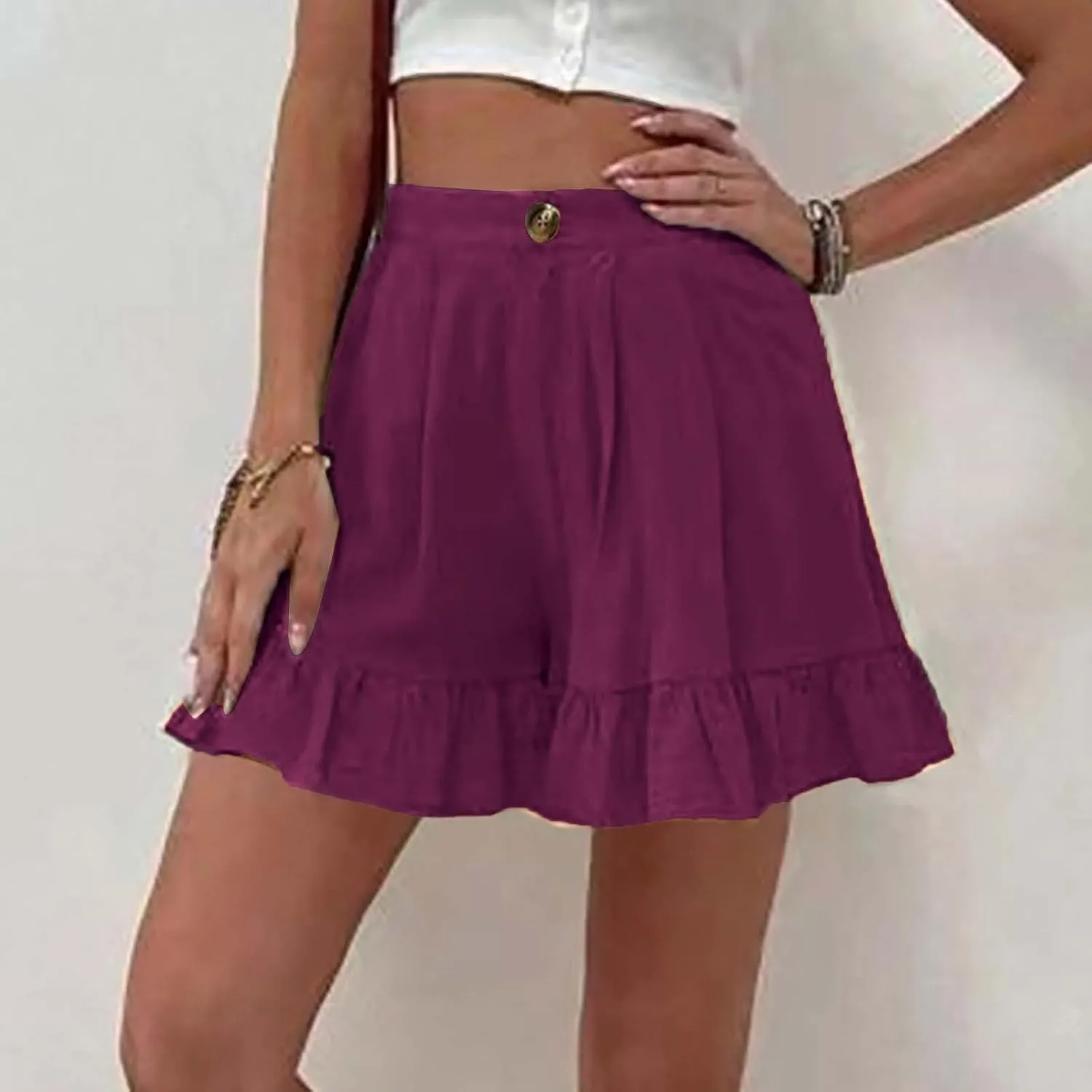 Women's High Waist Ruffle Trim Skort Y2k Bubble High Waist Wide Leg Shorts Summer A Line Beach Casual Mini Shorts
