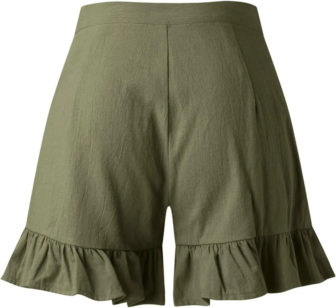 Women's High Waist Ruffle Trim Skort Y2k Bubble High Waist Wide Leg Shorts Summer A Line Beach Casual Mini Shorts