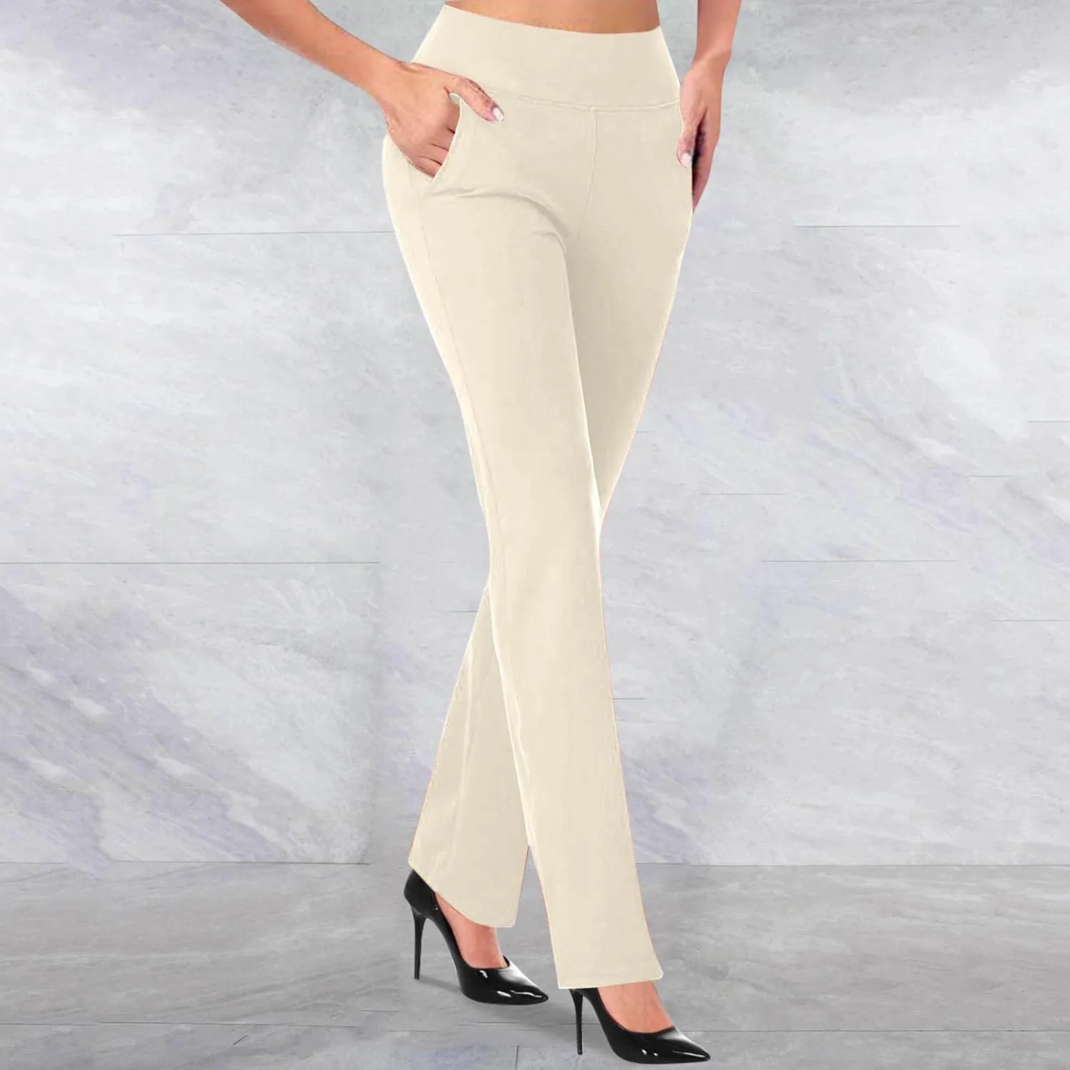 Womens High Waist Slim Fit Dress Pant 2024 Solid Wide-Leg Flare Trousers Fashion Dressy Loose Formal Work Pant
