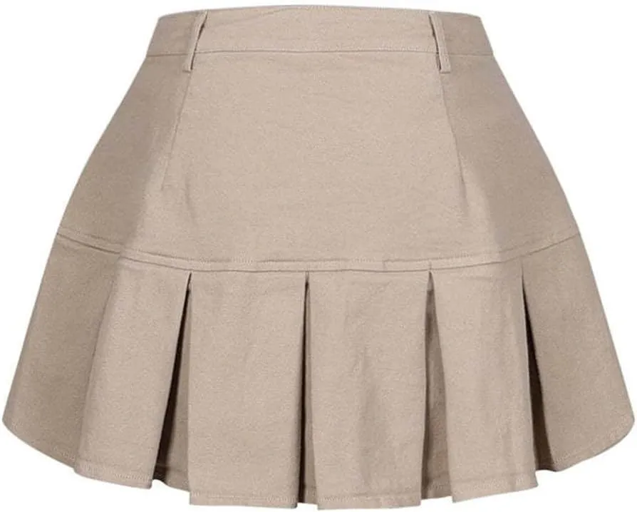 Women's High Waisted Mini Skirt A Line Pleated Jean Skirt Multiple Zipper Cargo Short Denim Skirts Y2K