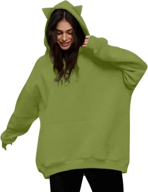 Womens Hoodies Cute Cat Ear Hoodie Sweatshirt Oversized Long Sleeve Pullover Tops Fleece Soft Pullover Sweater
