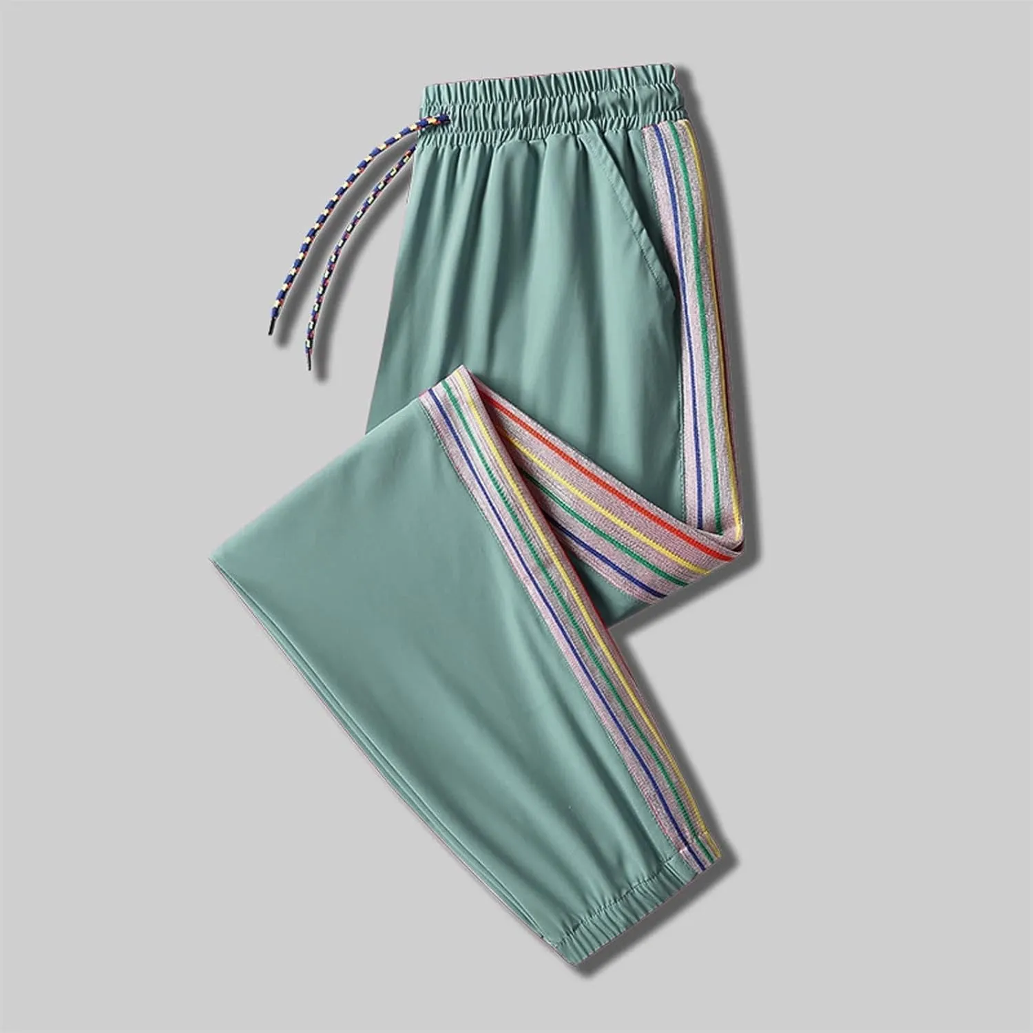 Women's Ice Silk Pants Stretch Lightweight Quick Dry Drawstring Elasticated High Waist Casual Pants Summer Trousers