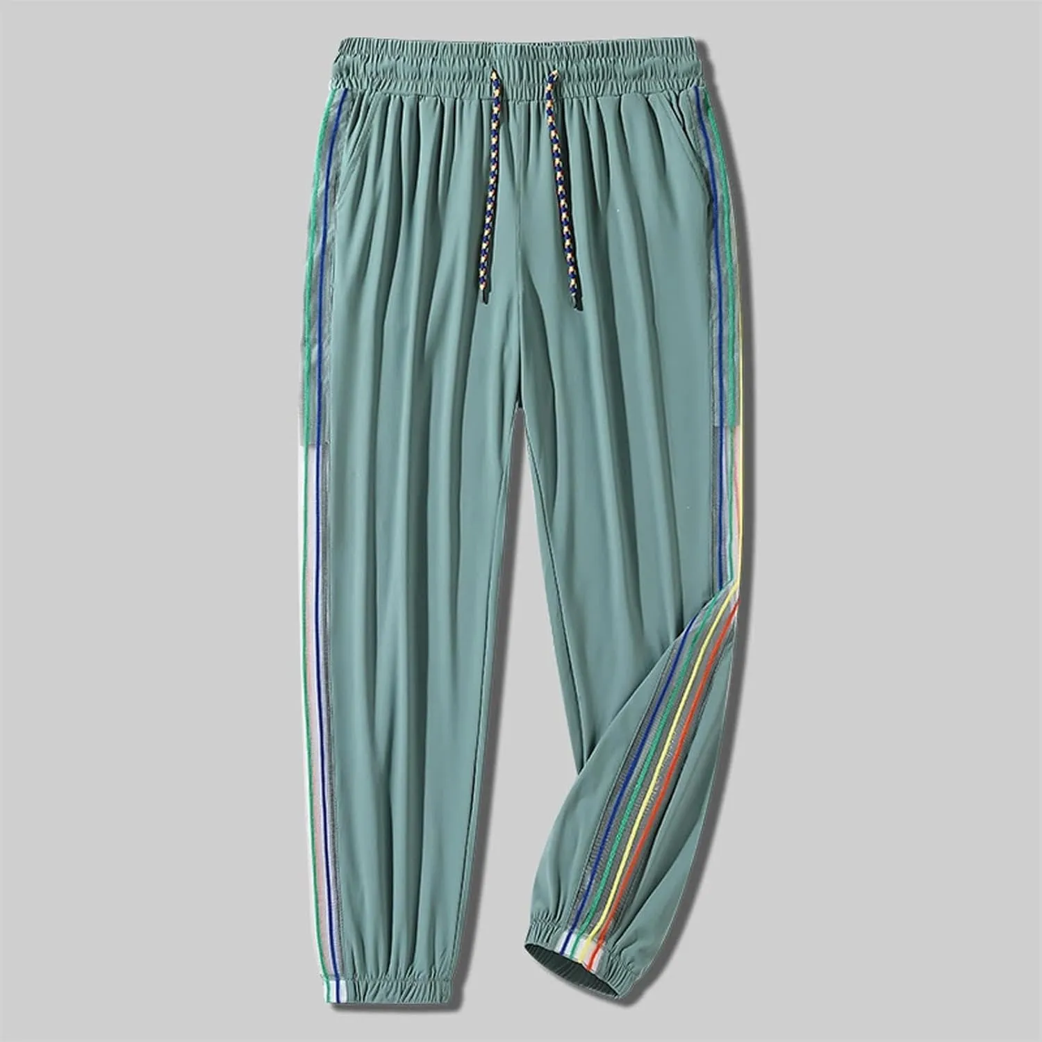 Women's Ice Silk Pants Stretch Lightweight Quick Dry Drawstring Elasticated High Waist Casual Pants Summer Trousers