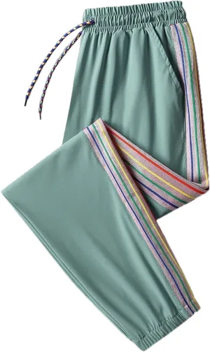 Women's Ice Silk Pants Stretch Lightweight Quick Dry Drawstring Elasticated High Waist Casual Pants Summer Trousers