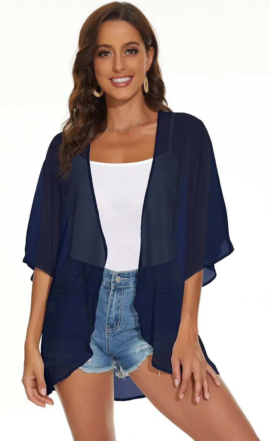 Womens Kimono Cardigans Beach Cover ups Swimwear Puff Sleeve Loose Casual Summer Tops