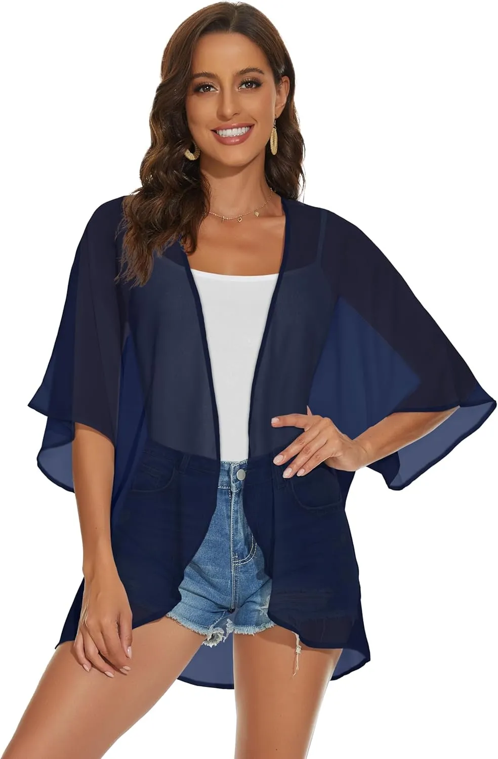 Womens Kimono Cardigans Beach Cover ups Swimwear Puff Sleeve Loose Casual Summer Tops