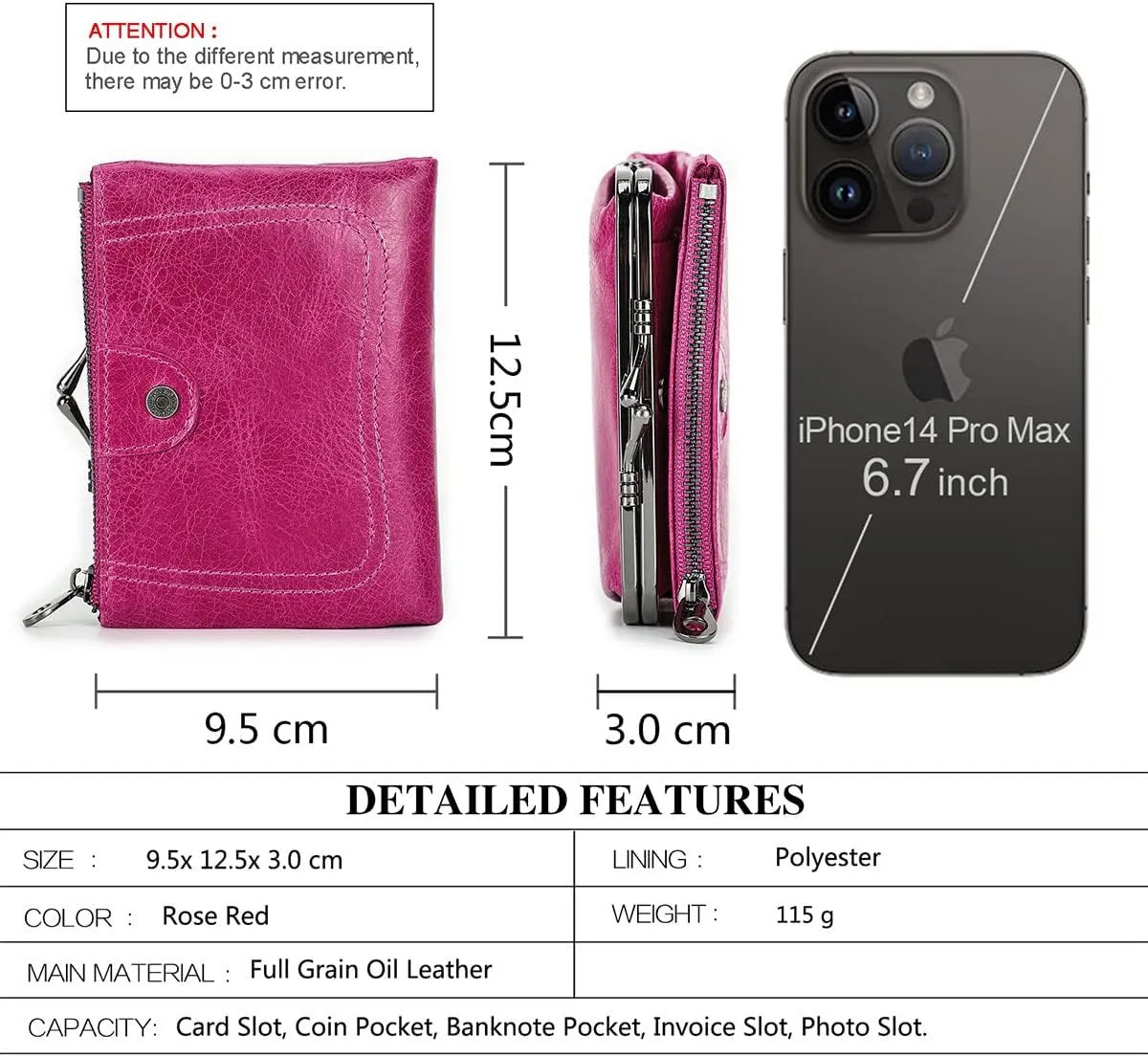Womens Kiss Lock Wallet Leather Small Zipper Coin Purse for Women Bifold Rfid Clasp Wallet Card Holder with Photo Window