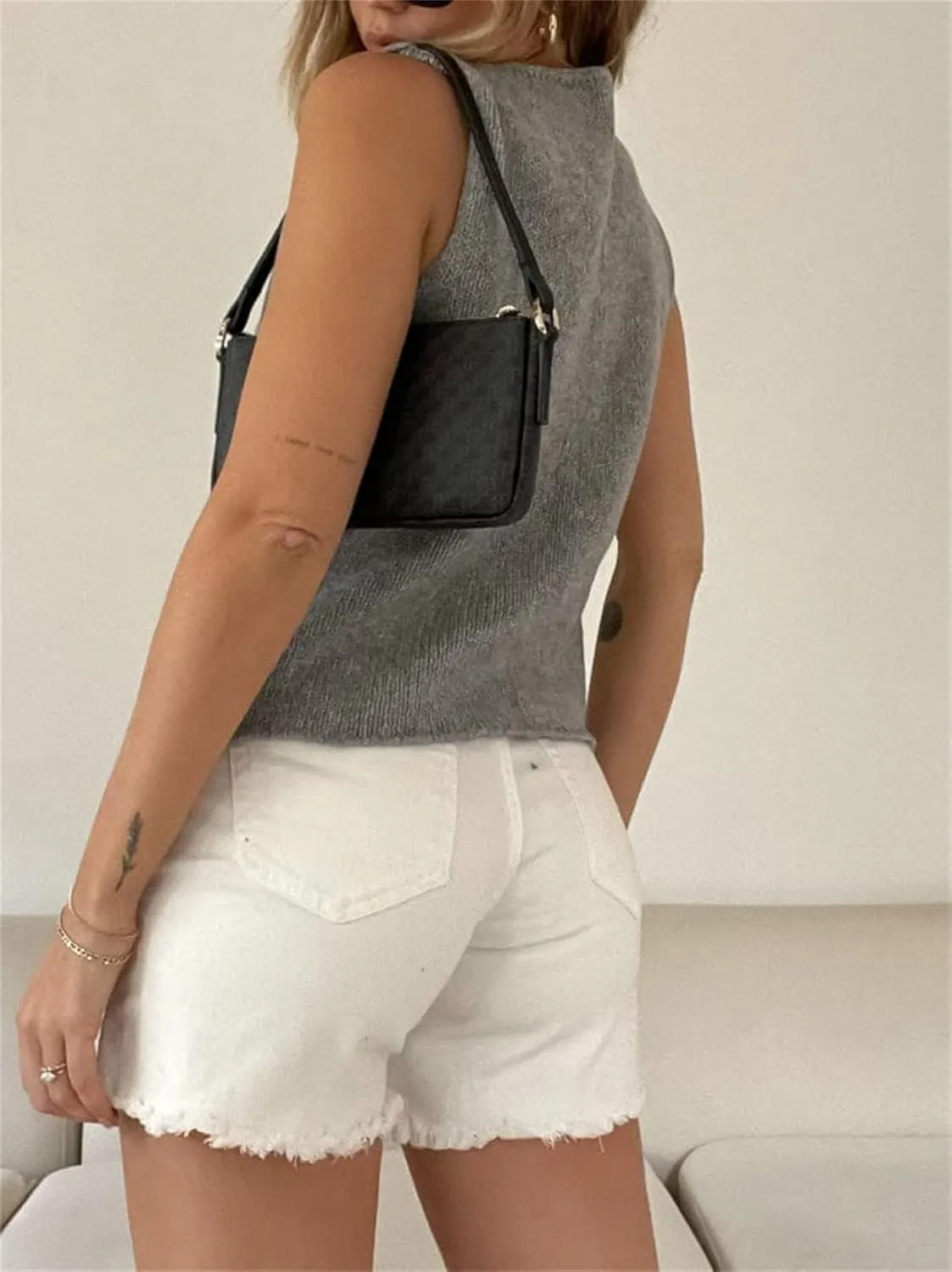 Womens Knittd Tank Y2k Vest Crop Top Sleeveless V-Neck Open Front Tie Up Crochet Knit Vests Tops Streetwear