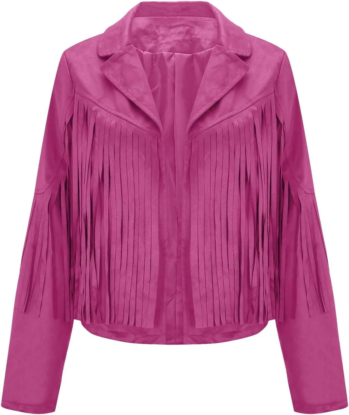 Women's Leather Jacket Faux Suede Fringe Jacket Long Sleeve Lapel Vintage Coats Open Front Tassel Cardigan