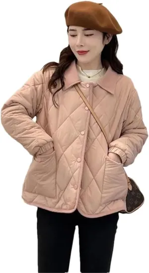 Women's Light Parkas Coat Lapel Loose Jacket Contrast Warm Cotton Padded Coat Short Overcoat pnnrk XL