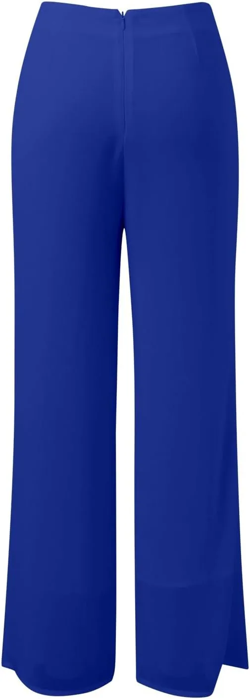 Women's Lightweight Chiffon Straight Suit Pants High Elastic Waist Flowing Trousers Flared Wide Leg Wedding Culottes
