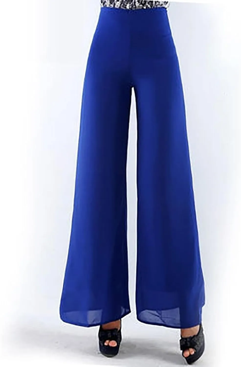 Women's Lightweight Chiffon Straight Suit Pants High Elastic Waist Flowing Trousers Flared Wide Leg Wedding Culottes