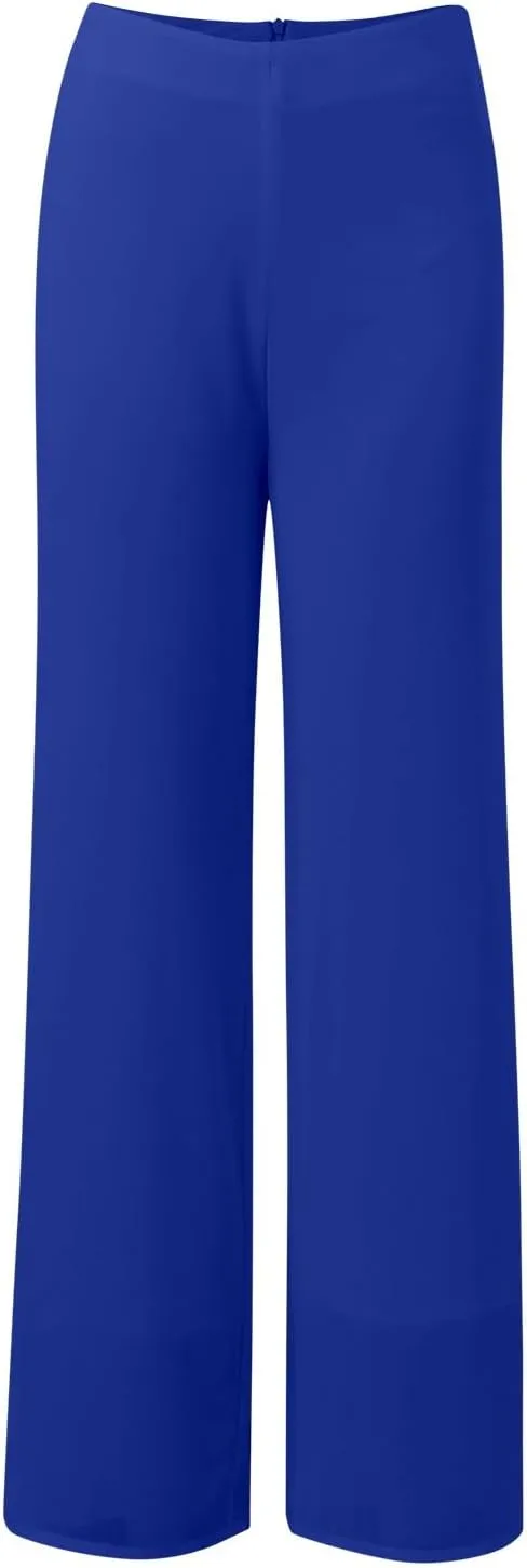 Women's Lightweight Chiffon Straight Suit Pants High Elastic Waist Flowing Trousers Flared Wide Leg Wedding Culottes
