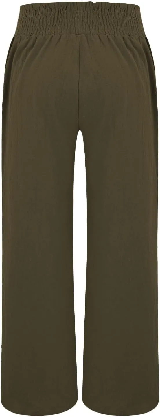 Womens Linen Pants 2025 Summer Casual Loose Wide Leg Palazzo Pants High Waist Flowy Beach Trousers Outfits
