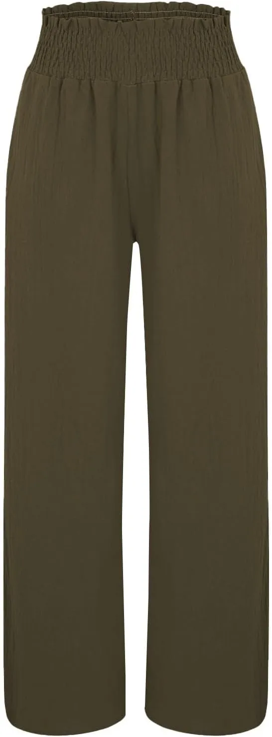 Womens Linen Pants 2025 Summer Casual Loose Wide Leg Palazzo Pants High Waist Flowy Beach Trousers Outfits