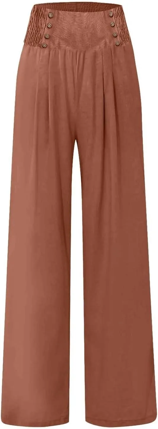 Womens Linen Pants Linen Wide Leg Pants for Women High Waist Stretch Dress Women's Cotton Linen Casual Beach Long Pants