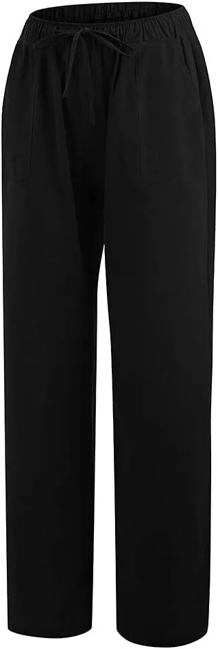 Womens Linen Wide Leg Pants 2024 Casual Loose Lightweigt Beach Palazzo Harem Pants High Waisted Pants Comfy Trousers