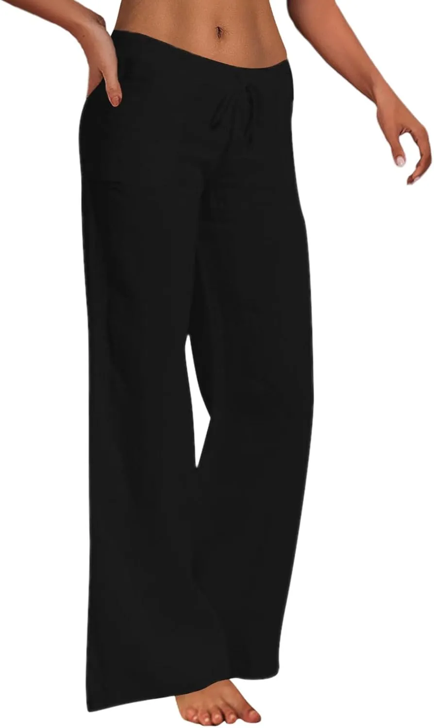 Womens Linen Wide Leg Pants 2024 Casual Loose Lightweigt Beach Palazzo Harem Pants High Waisted Pants Comfy Trousers
