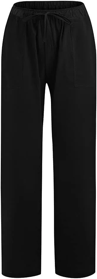 Womens Linen Wide Leg Pants 2024 Casual Loose Lightweigt Beach Palazzo Harem Pants High Waisted Pants Comfy Trousers